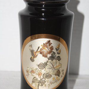 Vintage Chokin Gold and Silver inlay design Black Ceramic Vase 6 inches tall
